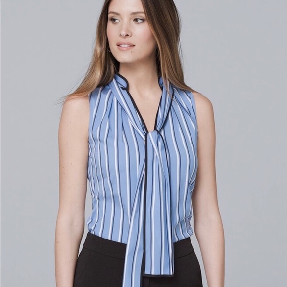 White House Black Market Tops - WHBM Tie-neck Striped Sleeveless Blouse